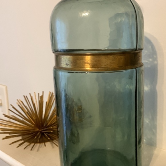 Blue gold metal trim glass vase boho traditional home decor art decor shelf‎ - Picture 8 of 11